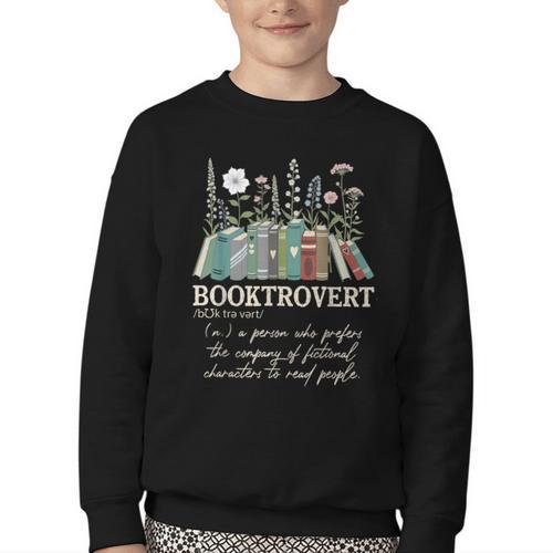 Booktrovert Definition Floral Books Reading Teacher Library Youth Crewneck Sweatshirt - Bookorys DE