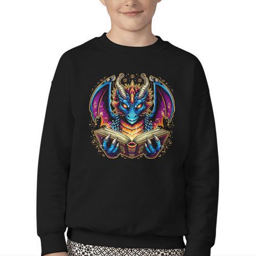 Bookworm Dragon Reading Book Lover Youth Crewneck Sweatshirt - Bookorys