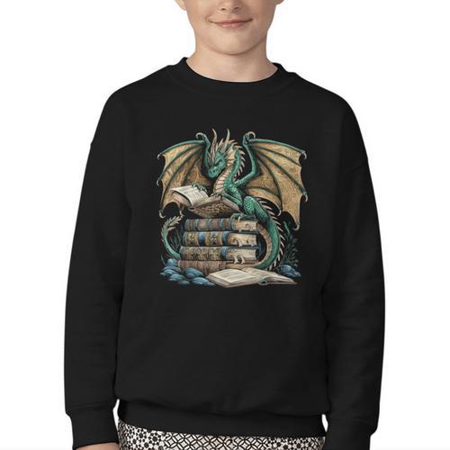 Bookworm Dragons Reading Book Dragons And Books Youth Crewneck Sweatshirt - Bookorys