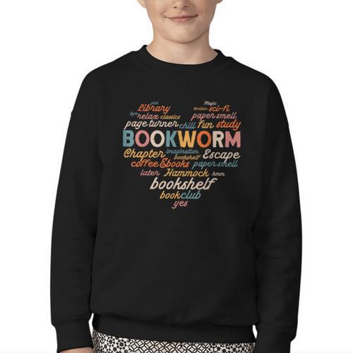 Bookworm Words Heart Book Lover Reader Reading Fun Youth Crewneck Sweatshirt - Bookorys AU