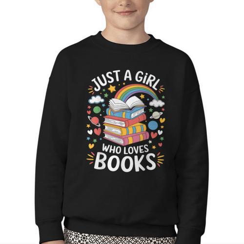Bookworm Just A Girl Who Loves Books Youth Crewneck Sweatshirt - Bookorys AU