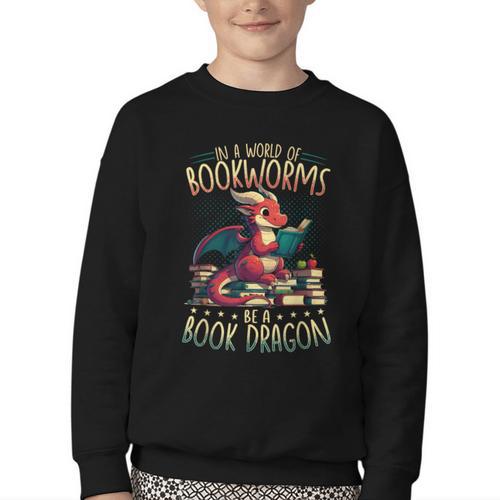 Bookworms Be A Book Dragon Literature Reading & Book Lover Youth Crewneck Sweatshirt - Bookorys DE
