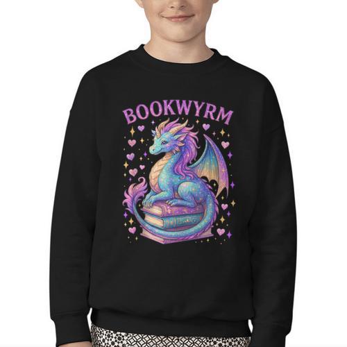 Bookwyrm Just a Girl Who Loves Dragons Books Dragon Reader Youth Crewneck Sweatshirt - Bookorys