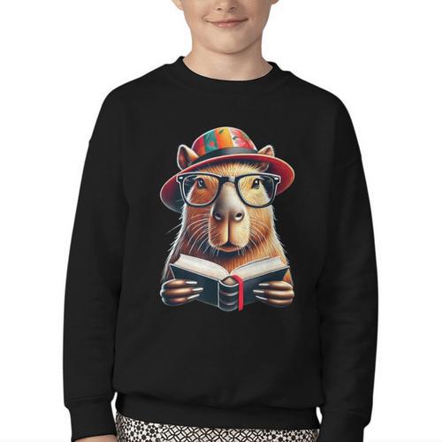 Capybara Bookworm Rodent Reading a Book Youth Crewneck Sweatshirt - Bookorys AU