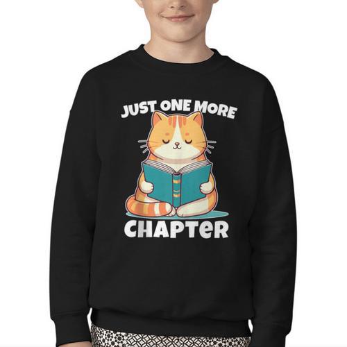 Cat Reading Books Bookworm Read One More Chapter Youth Crewneck Sweatshirt - Bookorys