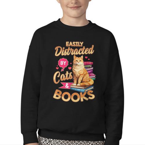 Cat Shirts For Women Book Lover Shirt Cats And Books Youth Crewneck Sweatshirt - Bookorys CA