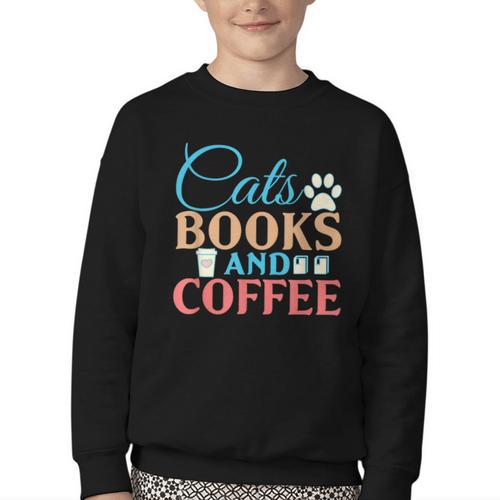 Cats Books And Coffee Youth Crewneck Sweatshirt - Bookorys AU