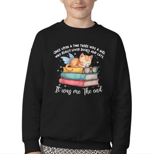 Cats And Books Easily Distracted By Book & Cat Lover Men Women Kids Youth Crewneck Sweatshirt - Bookorys CA