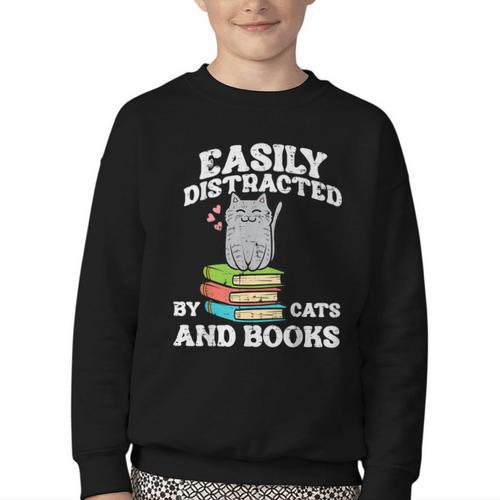 Cats And Books Read Reading Librarian Book Across America Youth Crewneck Sweatshirt - Bookorys CA