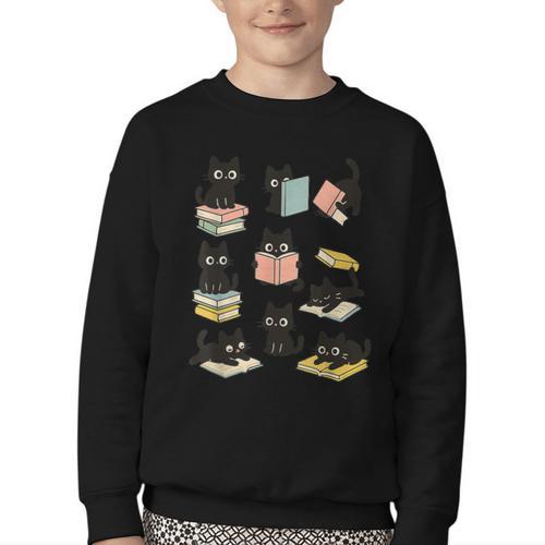 Cats Reading Books Cat Lover Youth Crewneck Sweatshirt - Bookorys AU