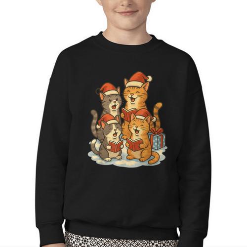 Cats Reading Books Christmas Tree Youth Crewneck Sweatshirt - Bookorys UK