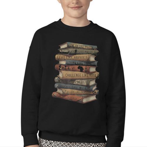 Celebrating History Month Floral Books Teacher Youth Crewneck Sweatshirt - Bookorys DE