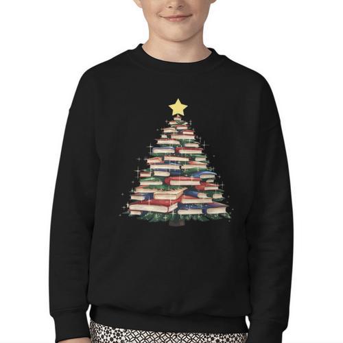 Christmas Tree Books Book Reading Bookworm Youth Crewneck Sweatshirt - Bookorys UK