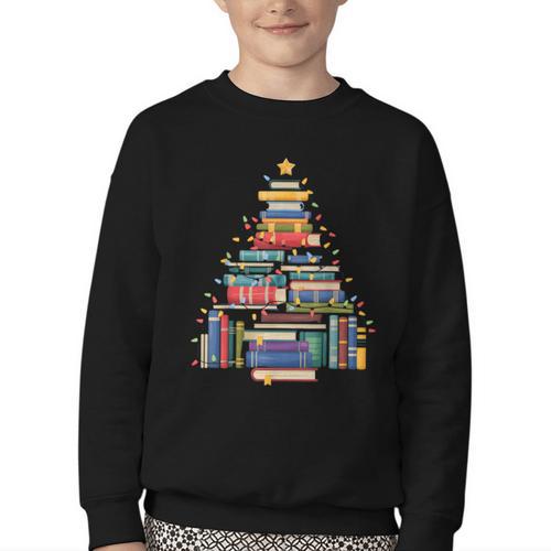 Christmas Tree Made Of Books Librarian Reader Holiday Youth Crewneck Sweatshirt - Bookorys DE