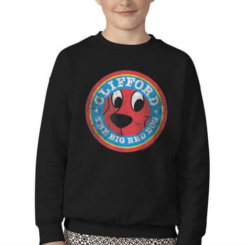Clifford The Big Red Dog Round Distressed Logo Kids Books Youth Crewneck Sweatshirt - Bookorys