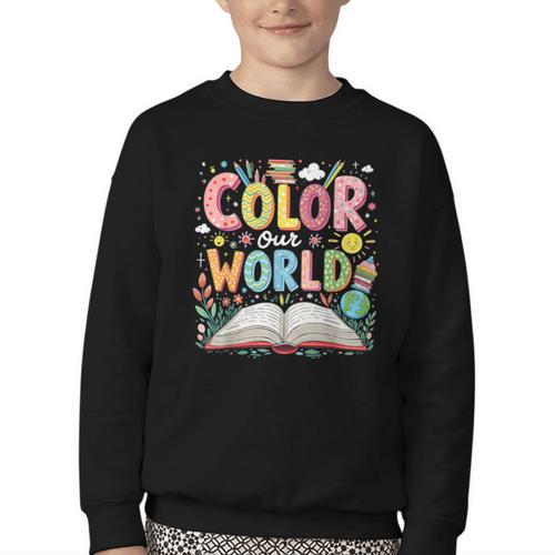 Color Our World Book Reading Program 2026 Summer Youth Crewneck Sweatshirt - Bookorys CA