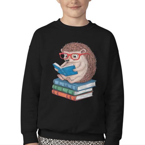 Cool Hedgehog Book Nerd Readers Youth Crewneck Sweatshirt - Bookorys CA