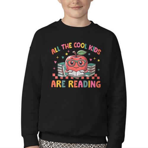 All The-Cool Kids Are Reading Book Lover Librarian Bookworm Youth Crewneck Sweatshirt - Bookorys