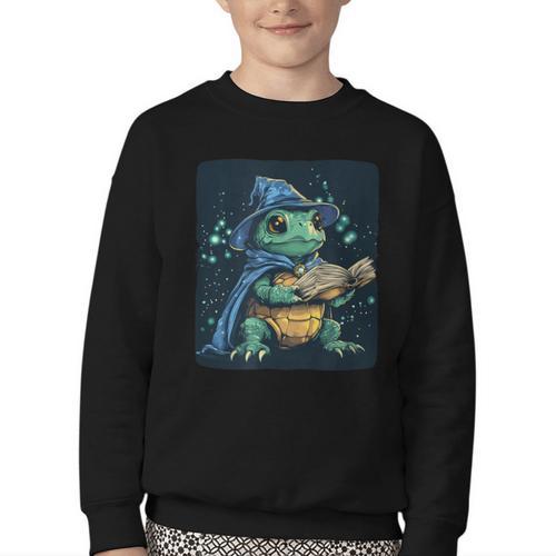 Cool Magical Book With Wizard Turtle For Adults And Kids Youth Crewneck Sweatshirt - Bookorys CA