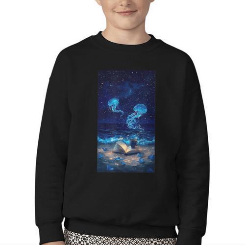 Cosmic Botanical Book Lover Reading Youth Crewneck Sweatshirt - Bookorys