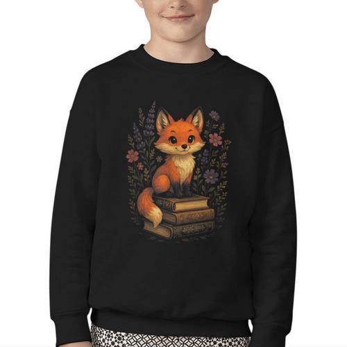 Cottagecore Aesthetic Fox Books Flowers Cute Youth Crewneck Sweatshirt - Bookorys UK