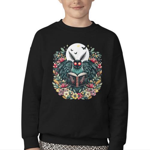 Cottagecore Aesthetic Mothman Book Lover Camping Youth Crewneck Sweatshirt - Bookorys CA