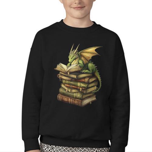 Cottagecore Moon Mushroom Dragon Sitting On Book Goblincore Youth Crewneck Sweatshirt - Bookorys DE