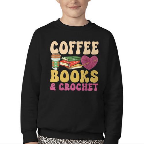 Crochet Coffee Reading Books Crocheter Crocheting Youth Crewneck Sweatshirt - Bookorys DE