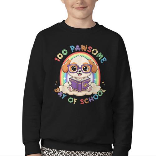 Cute 100th Day Of School 100 Days Dog Reading Book Rainbow Youth Crewneck Sweatshirt - Bookorys DE