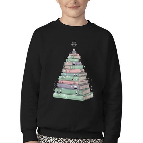 Cute Bookmas Christmas Book Tree Book Lover Teacher Youth Crewneck Sweatshirt - Bookorys DE