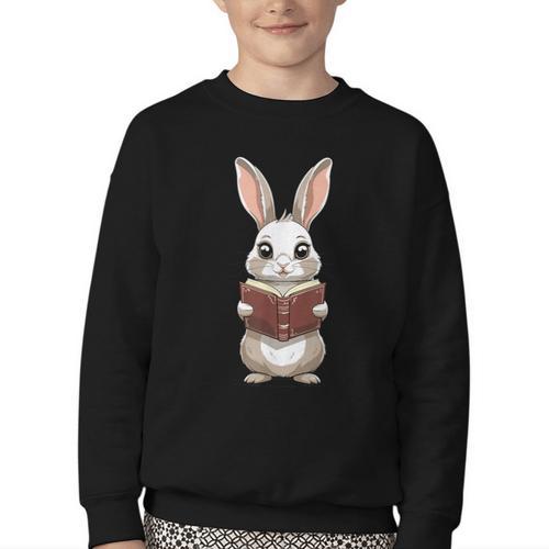 Cute Bookworm Bunny Reading For Kids And Teachers Youth Crewneck Sweatshirt - Bookorys CA