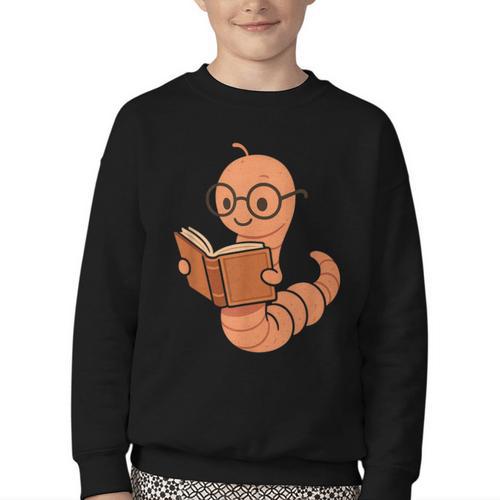 Cute Bookworm Worm Reading Book Glasses Nerdy Youth Crewneck Sweatshirt - Bookorys CA
