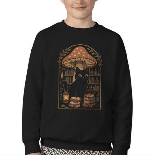Cute Cat Grunge Cottagecore Therian Clothing Book Lover Youth Crewneck Sweatshirt - Bookorys AU