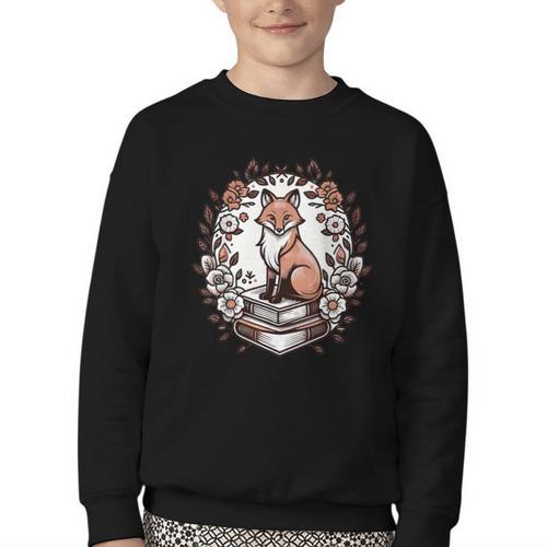 Cute Cottagecore Aesthetic Fox Flowers Book Youth Crewneck Sweatshirt - Bookorys UK