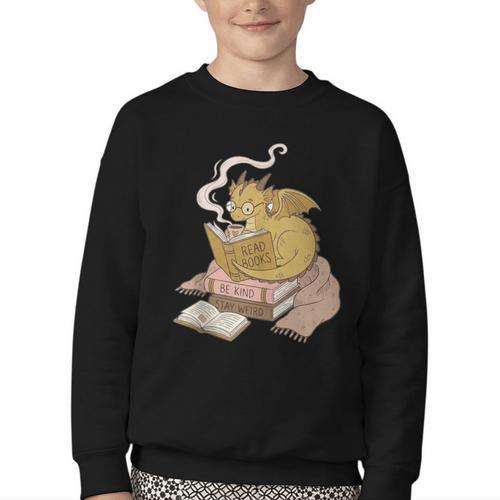 Cute Dragon Be Kind Stay Weird Read Books Youth Crewneck Sweatshirt - Bookorys