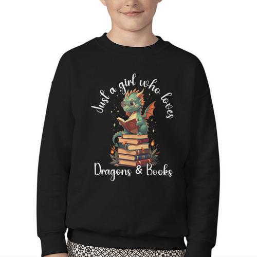 Cute Dragon Reading Book Bookworm Dragon And Books For Women Youth Crewneck Sweatshirt - Bookorys AU