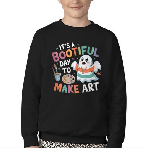 Cute Ghost Book Halloween Spooky Boo School Art Teacher Youth Crewneck Sweatshirt - Bookorys AU