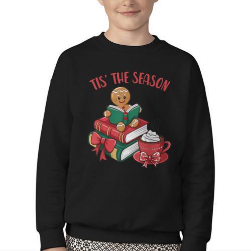 Cute Gingerbread Man Reading Book Nerd Christmas Bookish Youth Crewneck Sweatshirt - Bookorys DE