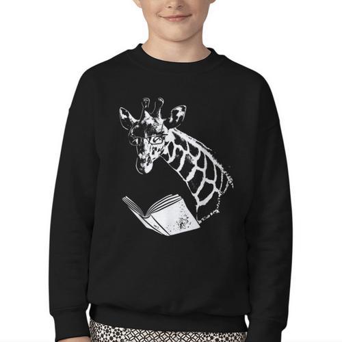 Cute Giraffe Wear Glasses Reading Book Librarian Bookworm Youth Crewneck Sweatshirt - Bookorys CA