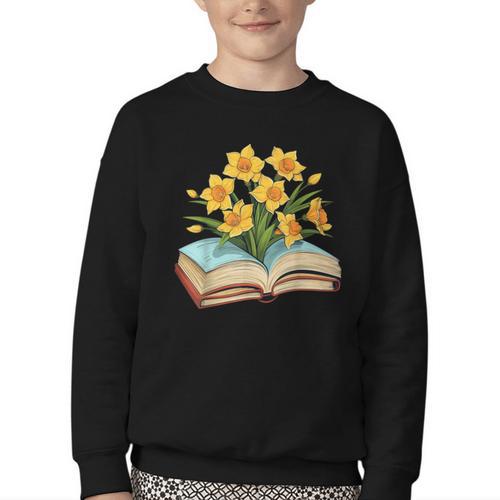 Daffodils Flowers Book Floral Youth Crewneck Sweatshirt - Bookorys CA