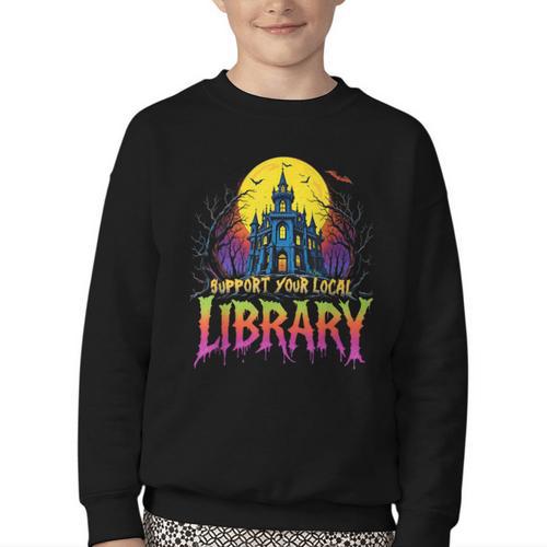 Death Gothic Support Your Local Library Lovers Book Youth Crewneck Sweatshirt - Bookorys AU