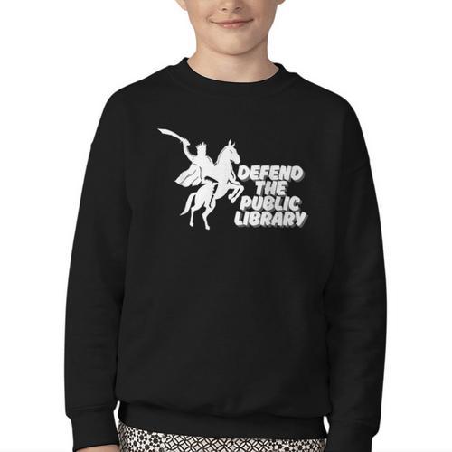 Defend Public Library Support Local Library Book Lover Youth Crewneck Sweatshirt - Bookorys