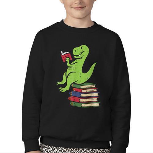 Dino Reading Read Reading Librarian Book Men Boys Kids Youth Crewneck Sweatshirt - Bookorys