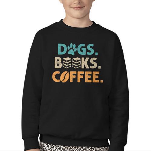 Dogs Books Coffee Reading Book Lover Youth Crewneck Sweatshirt - Bookorys