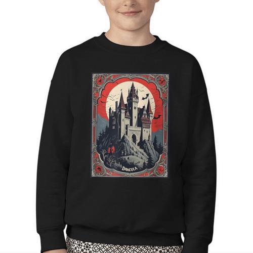 Dracula's Castle Book Cover Illustration Youth Crewneck Sweatshirt - Bookorys