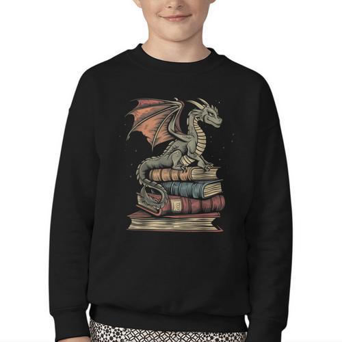 Dragon Fantasy Book Lover Book Nerd Youth Crewneck Sweatshirt - Bookorys CA