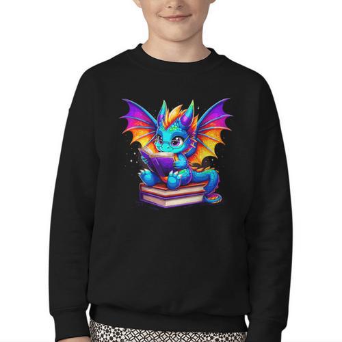 Dragon Reading a Book Bookworm Book Youth Crewneck Sweatshirt - Bookorys AU