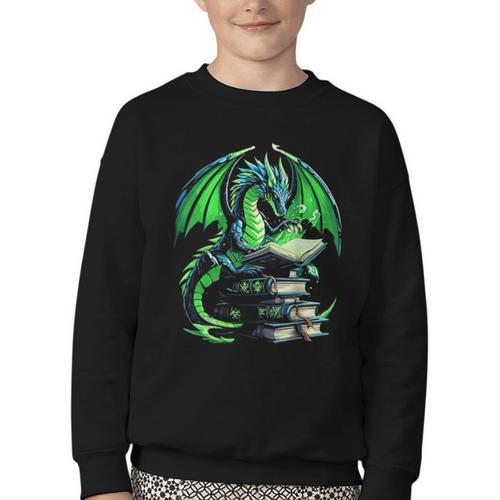 Dragon Reading Books Bookworm Youth Crewneck Sweatshirt - Bookorys AU