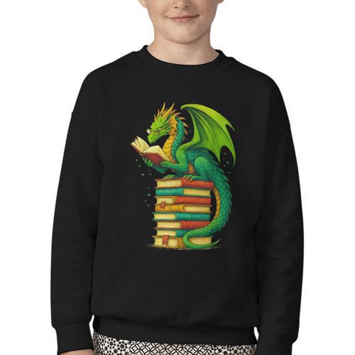 Dragon Reading Books Matching Bookworm Readers Librarian Youth Crewneck Sweatshirt - Bookorys