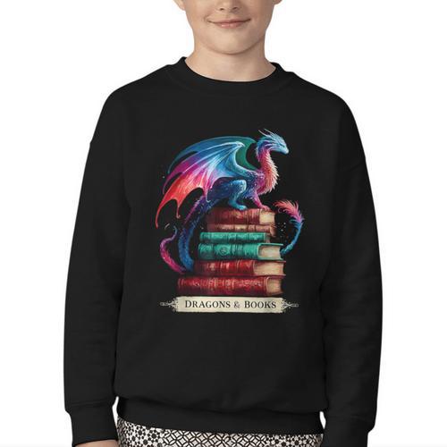 Dragons And Books Dragonworm Book Lover Reading Youth Crewneck Sweatshirt - Bookorys AU